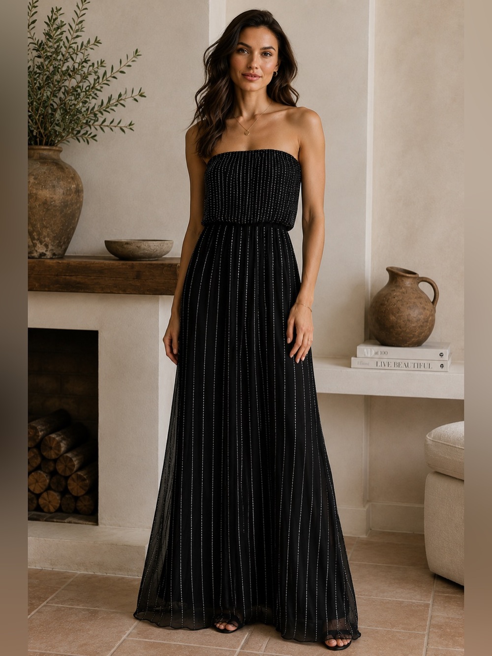 Parker Silk Strapless Beaded Gown